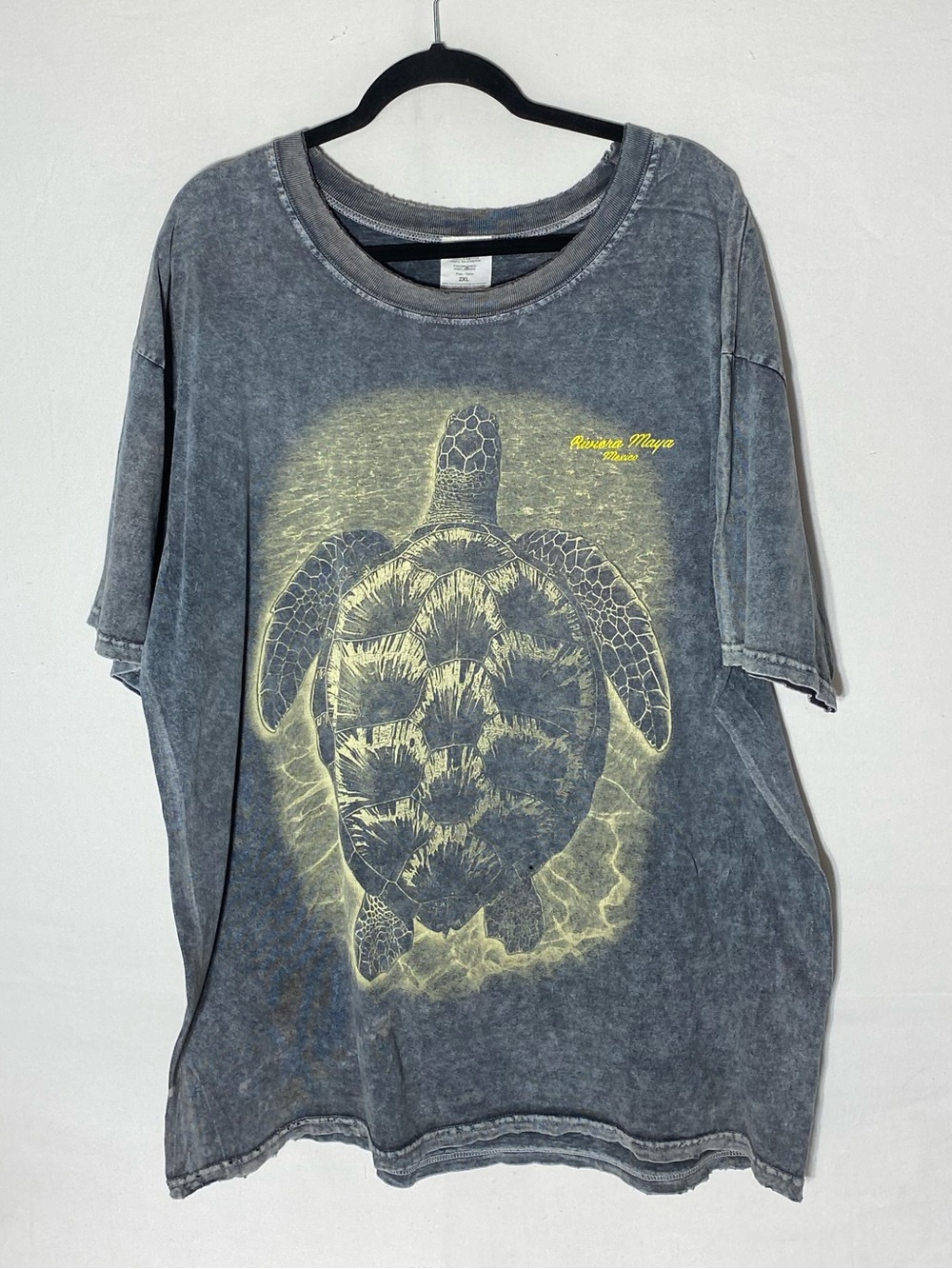 Vintage Riviera Maya Distressed Grey Sea Turtle Mineral Wash Graphic Tee 2XL